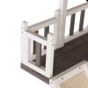 2-Tier Outdoor Wooden Dog House, Weatherproof Dog Hutch with A Large Balcony, Sisal Scratching Pad Ladder, Gift for Pets, Gray and White